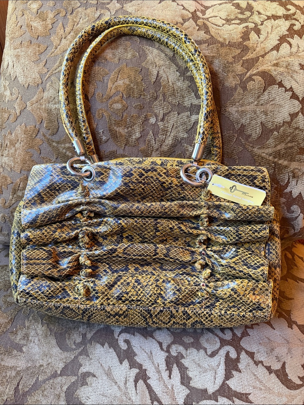Michael Rome Yellow Python-Print Structured Shoulder Bag -NWT